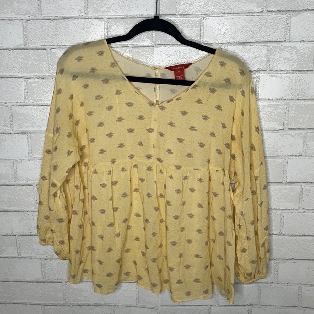 Sundance Yellow Babydoll Long Sleeve Peasant Blouse